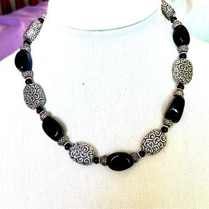 BRIGHTON Silver Plated and Polished Onyx Bead Necklace